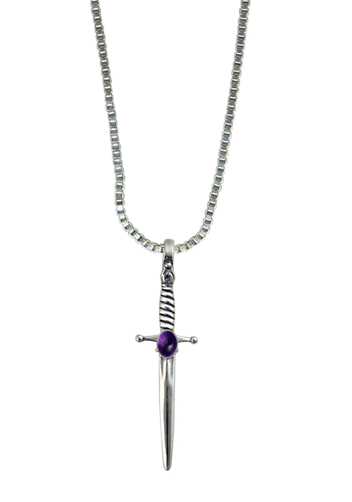 Sterling Silver Detailed French Sword Pendant With Amethyst